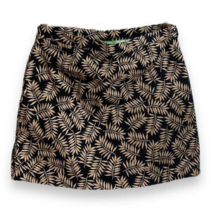 Botanical Leaf Tan & Black Cotton Golf Skirt w/ Shorts Size 16